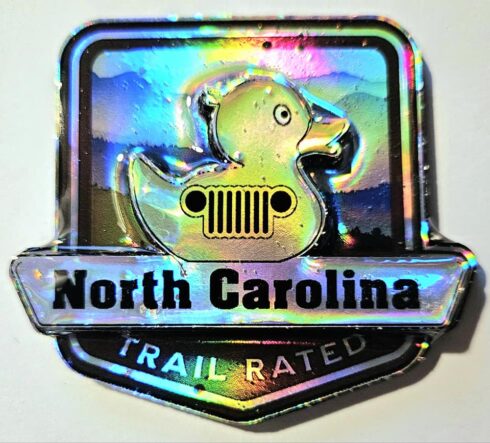 NC Trail Rated Jeep/Duck Medallion -visual description