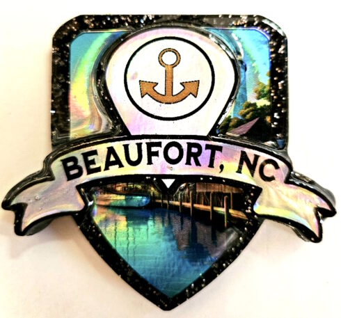Beaufort NC Port of Call Medallion for cars -visual description