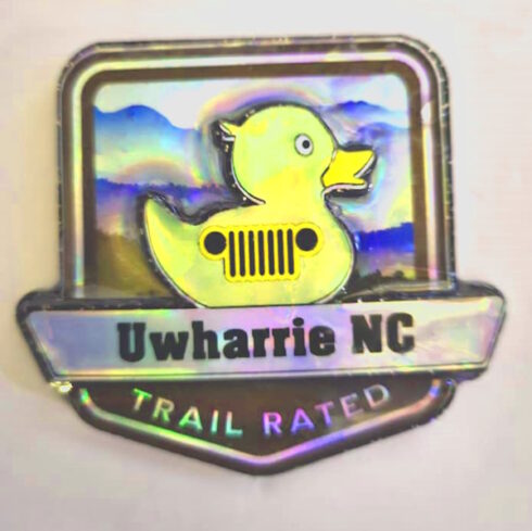 Uwharrie Trail Rated Jeep Medallion -visual description