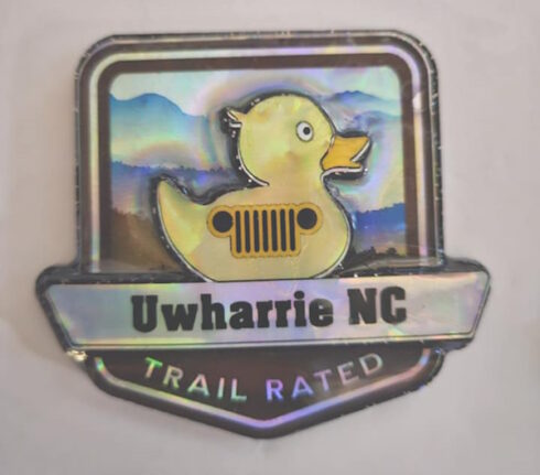 Uwharrie Trail Rated Jeep Medallion -visual description