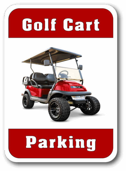 Golf Cart Parking Garden Sign -visual description