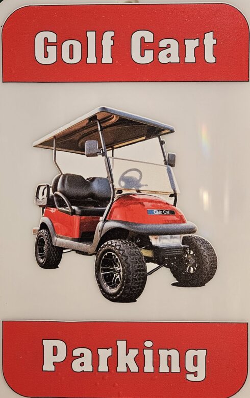 Golf Cart Parking Garden Sign -visual description