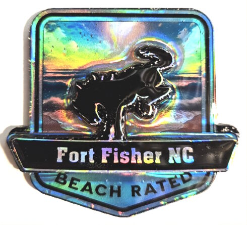Fort Fisher Beach Rated Bronco Badge/Medallion -visual description