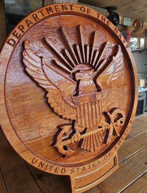 Navy Coat of Arms Carving with Plaque - Image 2 -visual description