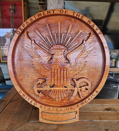 Navy Coat of Arms Carving with Plaque - Image 3 -visual description