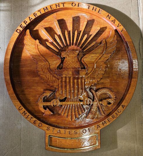 Navy Coat of Arms Carving with Plaque - Image 6 -visual description