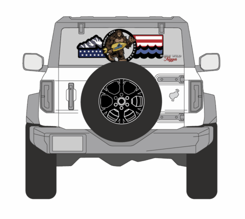 Virginia Area Broncos Window Perf Mountains to Sea Stars and Bars -visual description