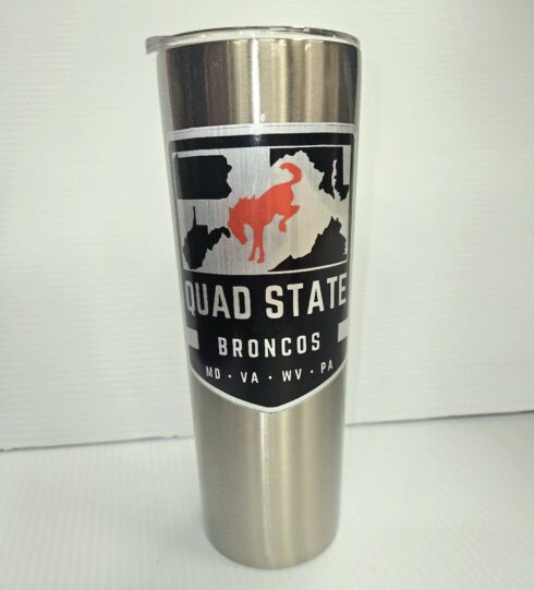 Quad State Broncos Tumbler -visual description