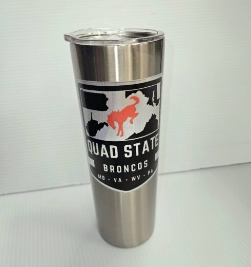 Quad State Broncos Tumbler -visual description